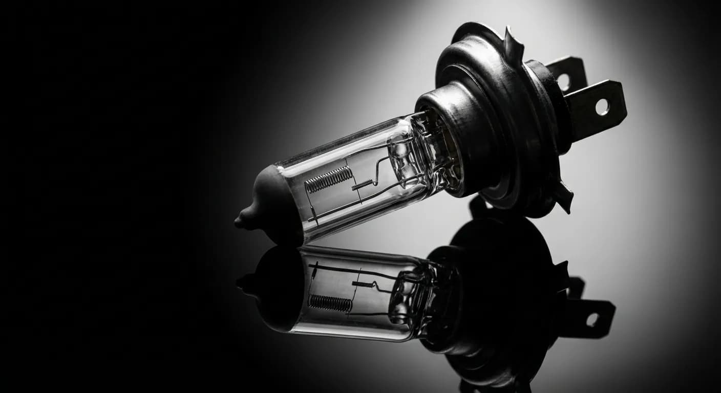 Ampoule 206 : guide complet pour les changer soi-même Ampoule de phare automobile H7 gros plan sur fond sombre